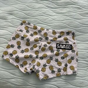 Savage Barbell Pineapple Print Women's Shorts - White and Yellow